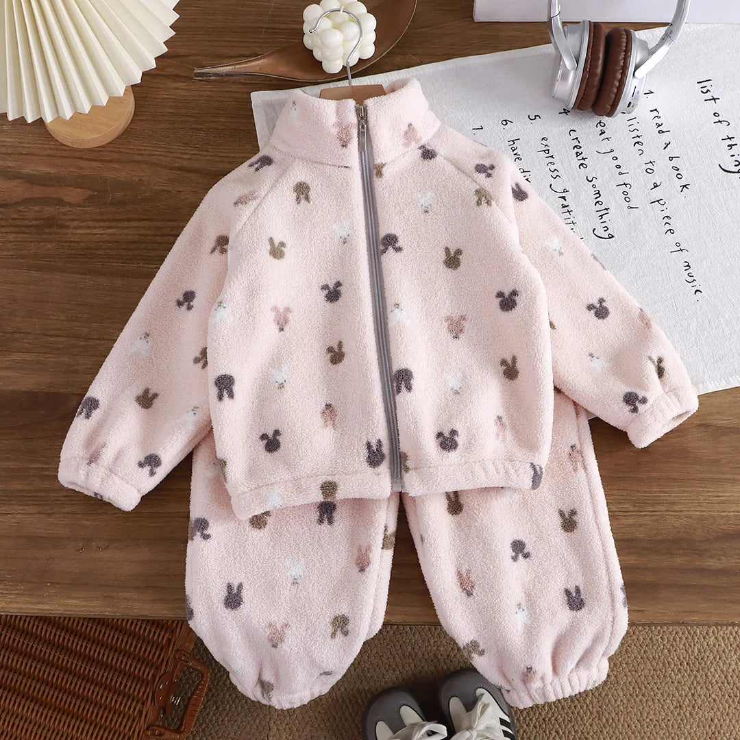 Children's fleece suit autumn and winter thickened fleece cotton suit Warm home clothes for boy and girl Simple children sportsw