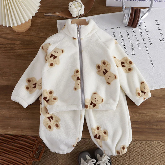 Children's fleece suit autumn and winter thickened fleece cotton suit Warm home clothes for boy and girl Simple children sportsw