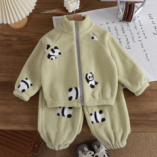 Children's fleece suit autumn and winter thickened fleece cotton suit Warm home clothes for boy and girl Simple children sportsw