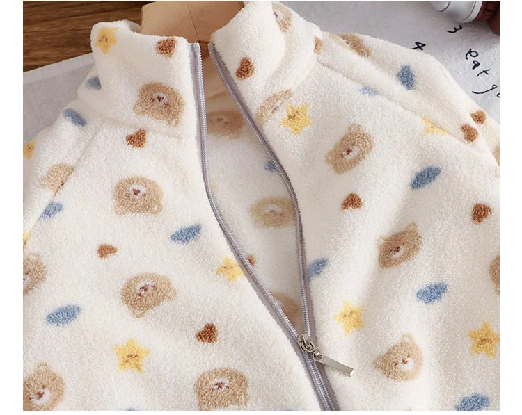 Children's fleece suit autumn and winter thickened fleece cotton suit Warm home clothes for boy and girl Simple children sportsw
