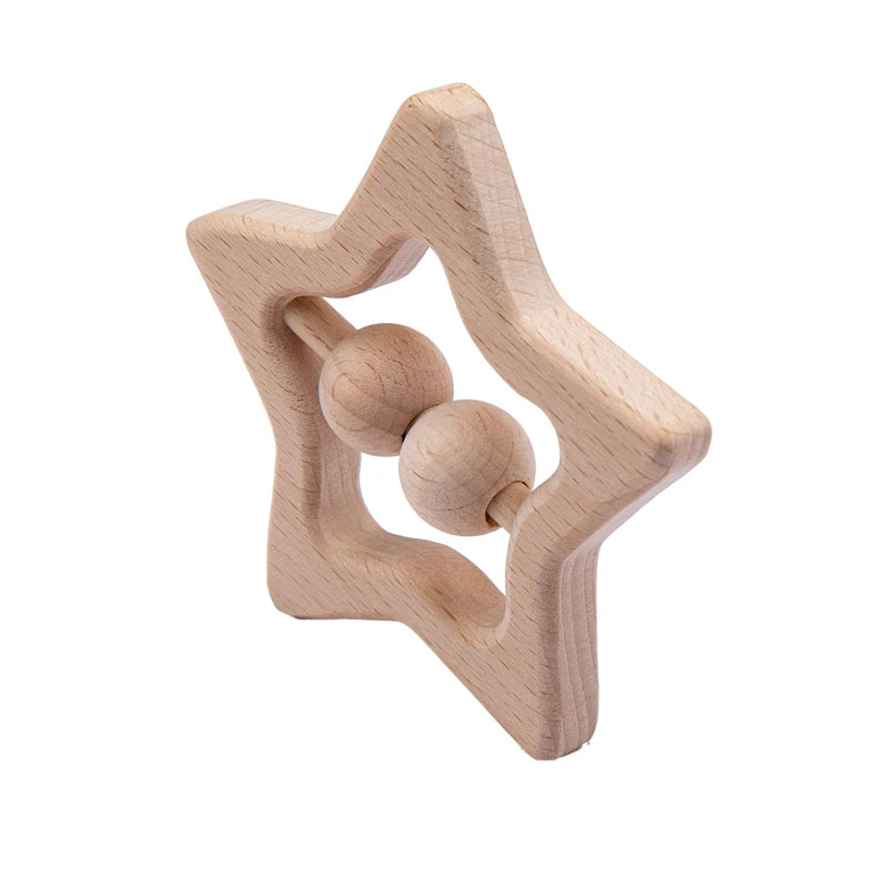 Baby Toys Wooden Rattles Sets Beech Hand Teething Cartoon Animal Bear Baby Rattles Musical Montessori Educational Toy Gifts
