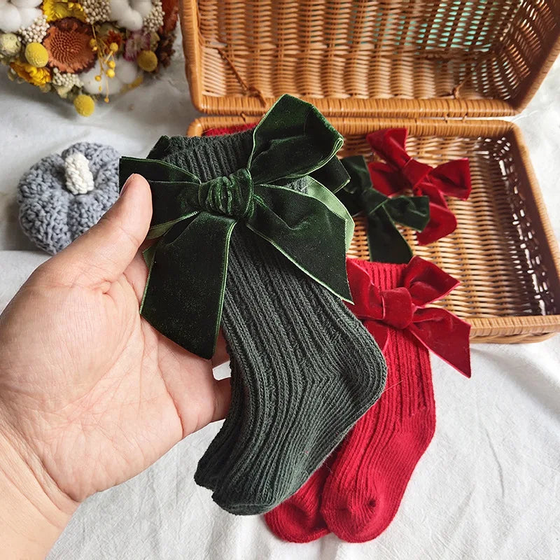Winter Kids Socks Thick Knitted Girls Ankle Socks Red Big Bows Warm Cotton Children Socks Toddlers Infants Boot Socks 0-5Years