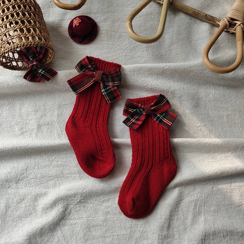 Winter Kids Socks Thick Knitted Girls Ankle Socks Red Big Bows Warm Cotton Children Socks Toddlers Infants Boot Socks 0-5Years