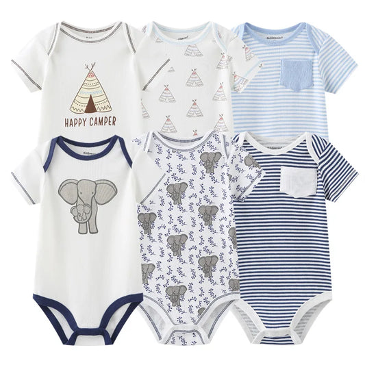 6PCS Newborn Girls Baby Clothing Solid Cotton Baby Boy Clothes Short Sleeve Bodysuits Baby Girl Clothes Print Roupas de bebe