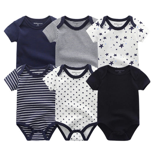 6PCS Newborn Girls Baby Clothing Solid Cotton Baby Boy Clothes Short Sleeve Bodysuits Baby Girl Clothes Print Roupas de bebe