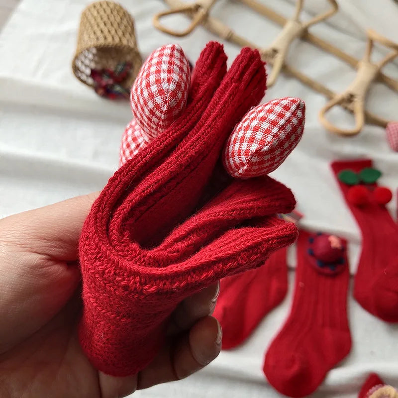 Winter Kids Socks Thick Knitted Girls Ankle Socks Red Big Bows Warm Cotton Children Socks Toddlers Infants Boot Socks 0-5Years