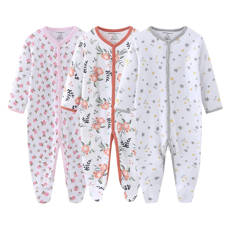 1/3Pieces Baby Girl Clothes Sets Cotton Baby Boy Clothes Solid Color Newborn Romper Print Long Sleeve Cartoon Autumn Spring