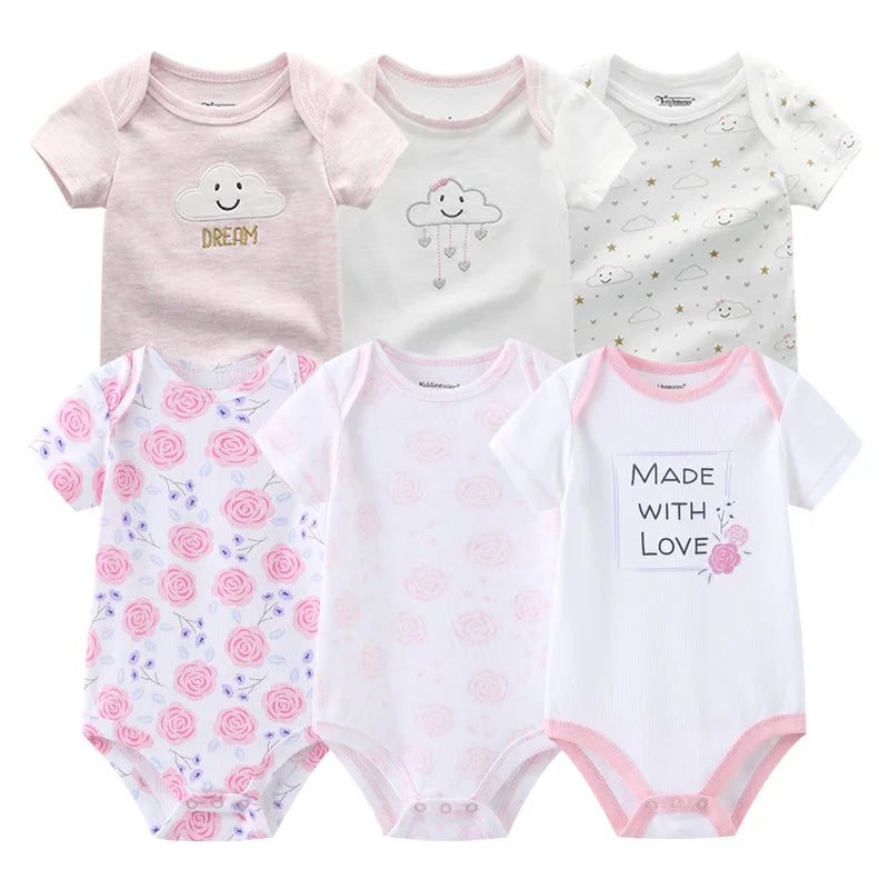 6PCS Newborn Girls Baby Clothing Solid Cotton Baby Boy Clothes Short Sleeve Bodysuits Baby Girl Clothes Print Roupas de bebe