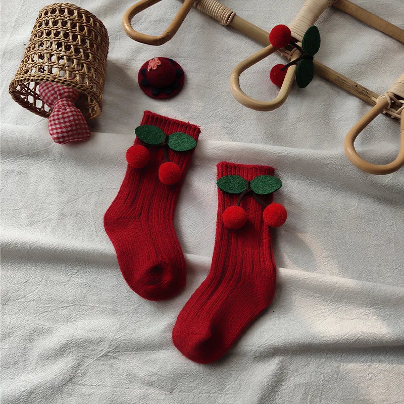 Winter Kids Socks Thick Knitted Girls Ankle Socks Red Big Bows Warm Cotton Children Socks Toddlers Infants Boot Socks 0-5Years