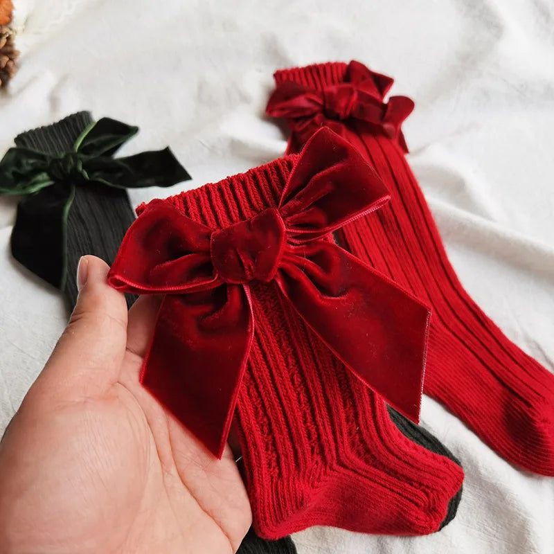 Winter Kids Socks Thick Knitted Girls Ankle Socks Red Big Bows Warm Cotton Children Socks Toddlers Infants Boot Socks 0-5Years