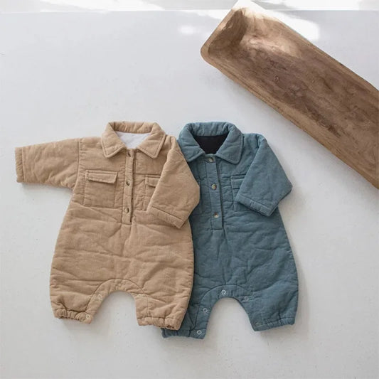 0-24M Baby Girls Boys Romper Warm Autumn Long Sleeve Thick Lining Jumpsuits Winter Clothing Outfits