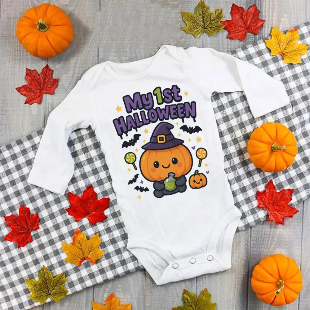 My First Halloween Bat Printed Baby Jumpsuit Autumn Holiday Party Infant Outfit Bodysuit Halloween Newborn Long Sleeve Romper