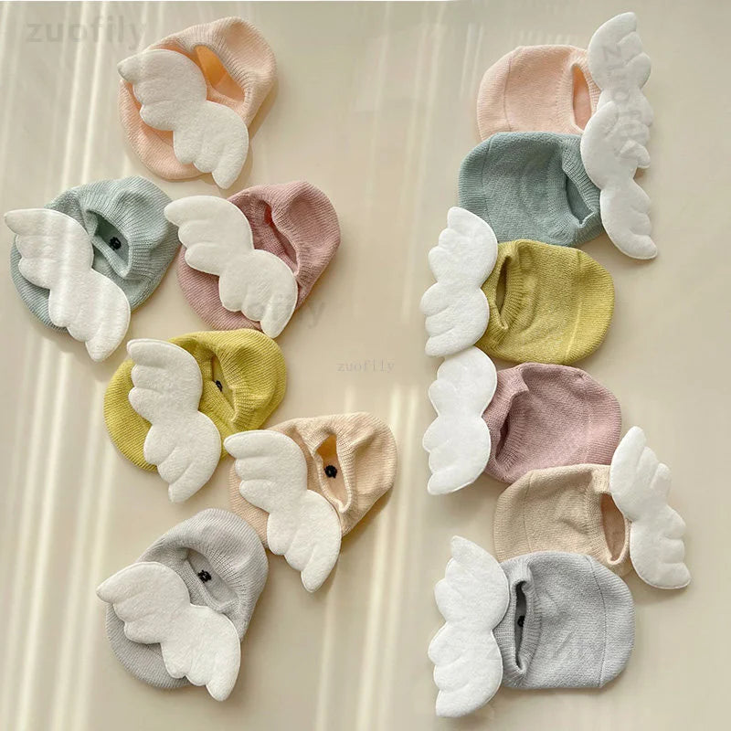 Baby Boys Angel Wing Socks Elastic Cotton Solid Color Newborn Socks Girls Spring Summer Anti-slip Floor Low-cut Socks for 0-3Yrs