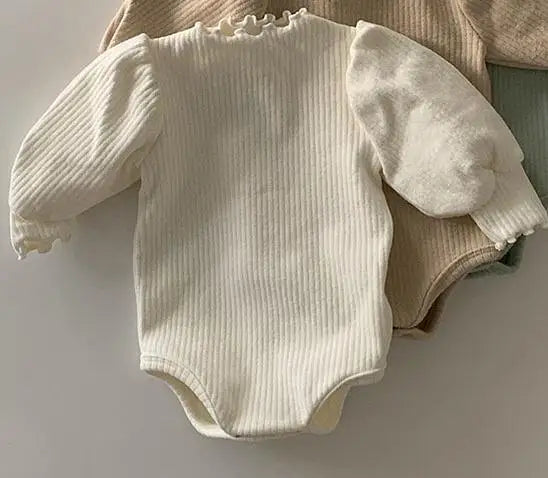 Infant Soft Cotton Long Sleeve Bodysuit Solid Newborn Baby Girl Jumpsuit Toddler Loose Puff Sleeve Pajamas Cute Clothes 0-24M