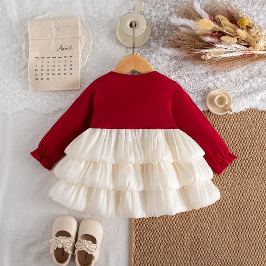 Baby Girl Dress Spring/Fall Red Long-Sleeve Bow Girls Dress Adorable Christmas Baby Dress Baby Girl Clothing