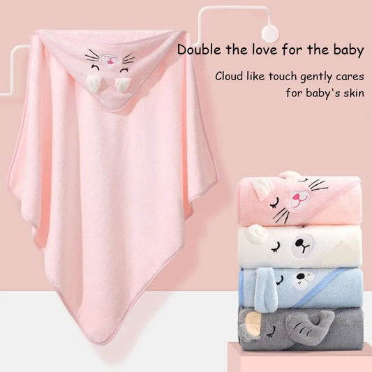 Toddler Bathrobe with Hood Boy Girl Infant Bath Towel Blankets Swaddle Cartoon Coral Fleece Towel Blanket Newborn Kids Bedding