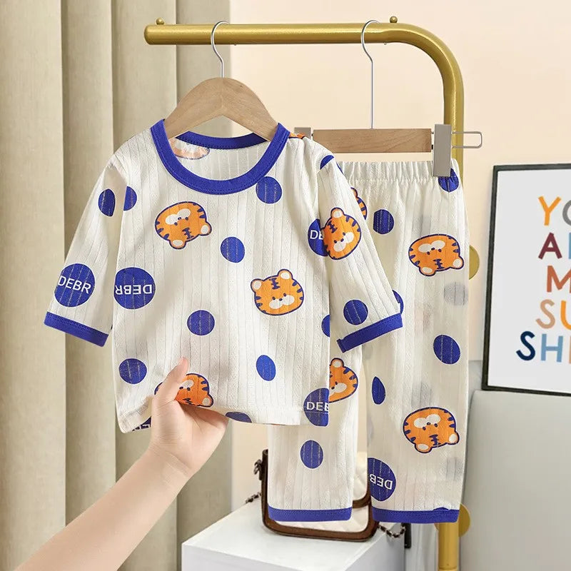 Casual Home Clothes For Child Spring Summer Thin Pajamas Suit Cartoon Tops+Pants 2 Piece Set Baby Boys Girls Cute Sleepwear