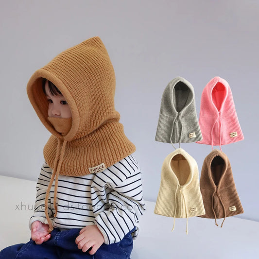 Winter Baby Balaclava Hat Knit Kids Beanie Hat for Baby Girls Boys Hat Scarf Earflap Hat Hooded Scarf Knitted Cap