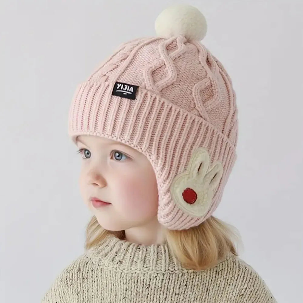 Kids' Winter Hat with Ear Flaps - Soft Warm Knit Beanie for Boys & Girls, -5 Years Comfortable Headwear, Outdoor Playwear