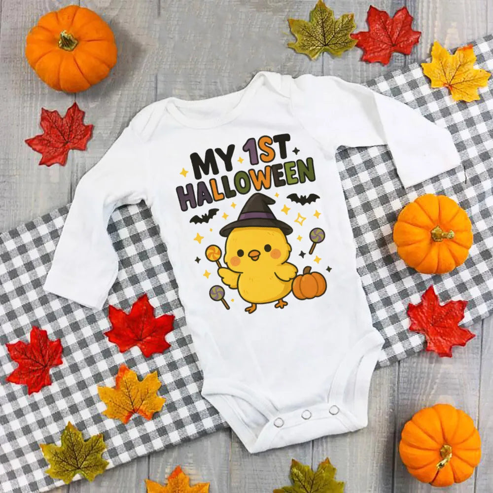 My First Halloween Bat Printed Baby Jumpsuit Autumn Holiday Party Infant Outfit Bodysuit Halloween Newborn Long Sleeve Romper
