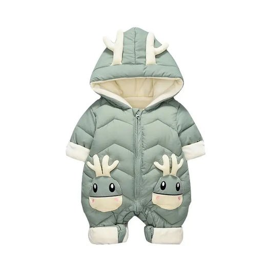 OLEKID 2025 Baby Winter Snowsuit Plus Velvet Thick Baby Boys Jumpsuit 0-2 Years Newborn Romper Baby Girls Overalls Toddler Coat