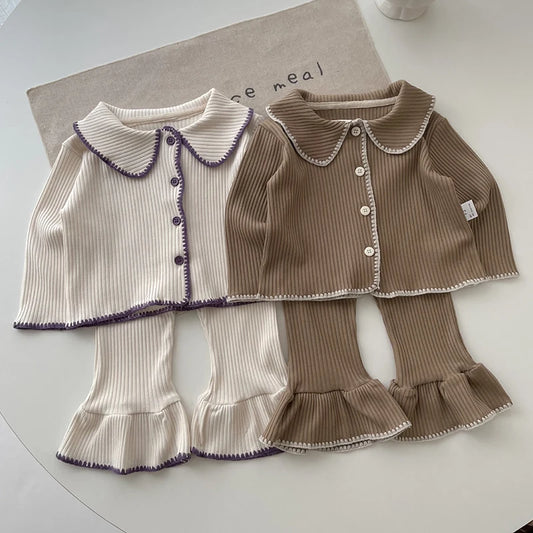 Kids Boys Girls Pajamas Set Children Sleepwear Pajamas Flared Pants Sets Long Sleeve Cotton Baby Clothes Spring Autumn Clothing