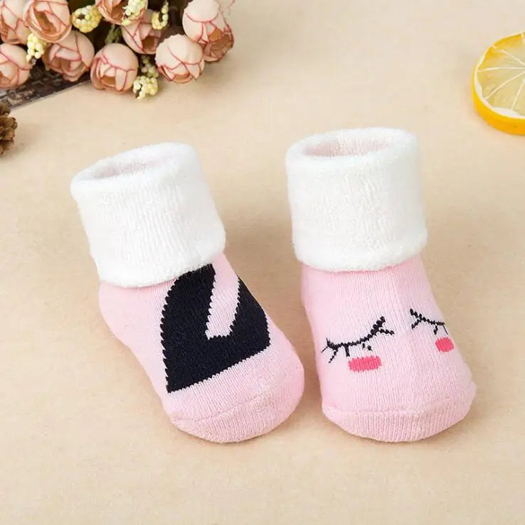 21 Color Baby Socks Boy Girl Winter Cute Bear Puppy Newborn Kids Children Infant Toddler Terry Warm Slipper Striped  Star Dot