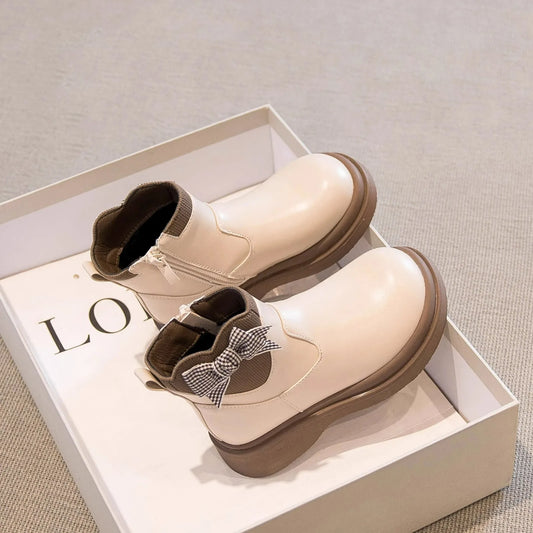 2025 Autumn Winter New Children's Boots Fashionable Single Boots for Girls Children' Boots Girls' Short Boots with Fleece