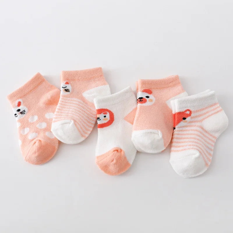 5Pairs/lot Infant Baby Socks For Girls Boys Summer Mesh Thin Baby Socks Cotton Casual Print Newborn Toddler Boy Sock 0-24Month