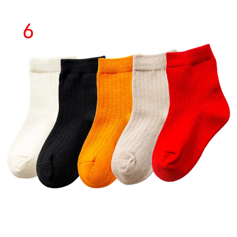 5Pair/lot New Children's Socks Solid Color Boys Girls Casual Socks