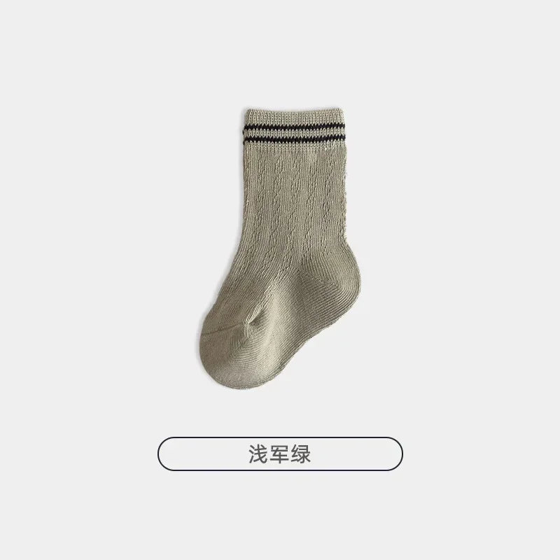 Korean Kids Cotton Mesh Socks Spring Summer Middle Tube Socks Newborn Infant Toddler Boys Girls Stripe Socks 0-7years Old