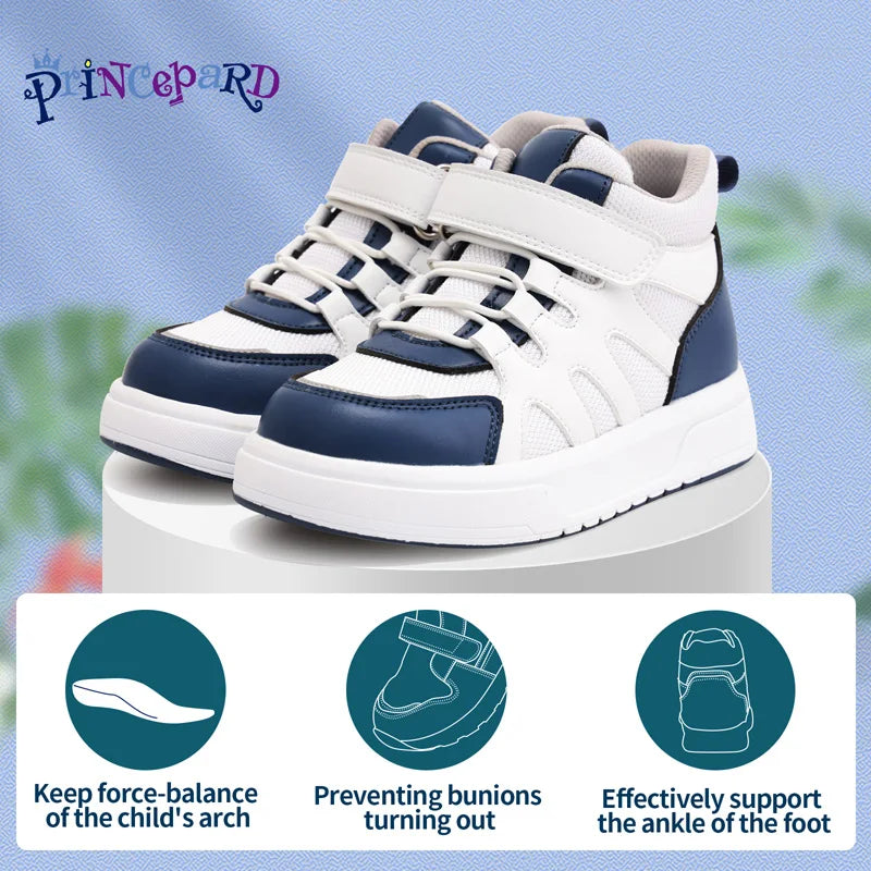 Princepard Kid Sneakers with Ankle Support Pink Blue  Orthopedic Casual Shoes Boys Girls with Corrective Insole for Flat Feet