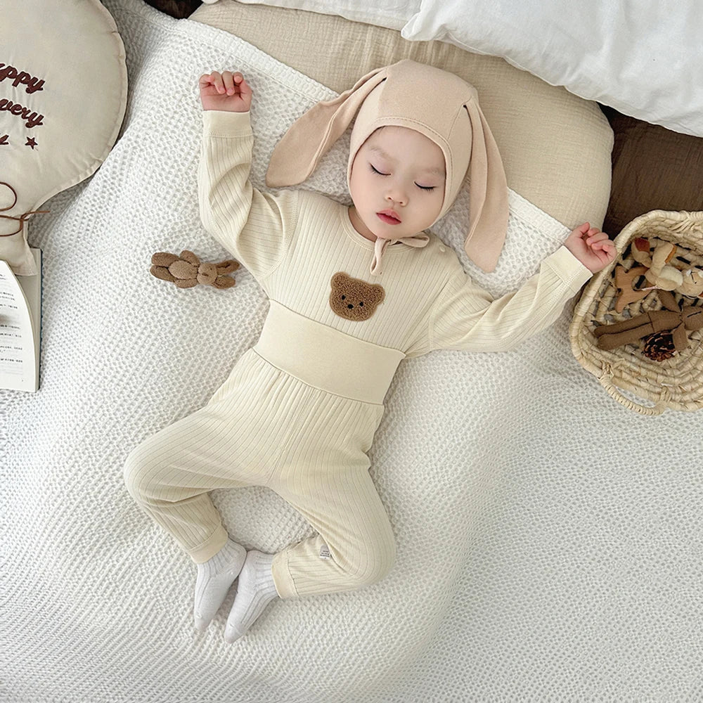 MILANCEL 2Pcs Baby Pajamas Long Johns Suit 0-3Y 2024 Autumn Infant Boys Cartoon Bear Home Clothes Underwear Set Girls Sleepwear