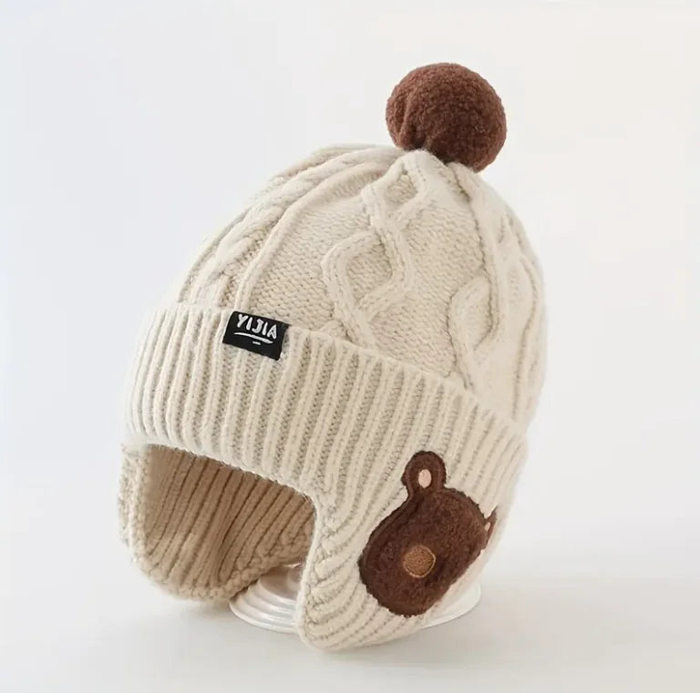 Kids' Winter Hat with Ear Flaps - Soft Warm Knit Beanie for Boys & Girls, -5 Years Comfortable Headwear, Outdoor Playwear