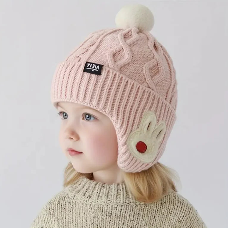 Kids' Winter Hat with Ear Flaps - Soft Warm Knit Beanie for Boys & Girls, -5 Years Comfortable Headwear, Outdoor Playwear