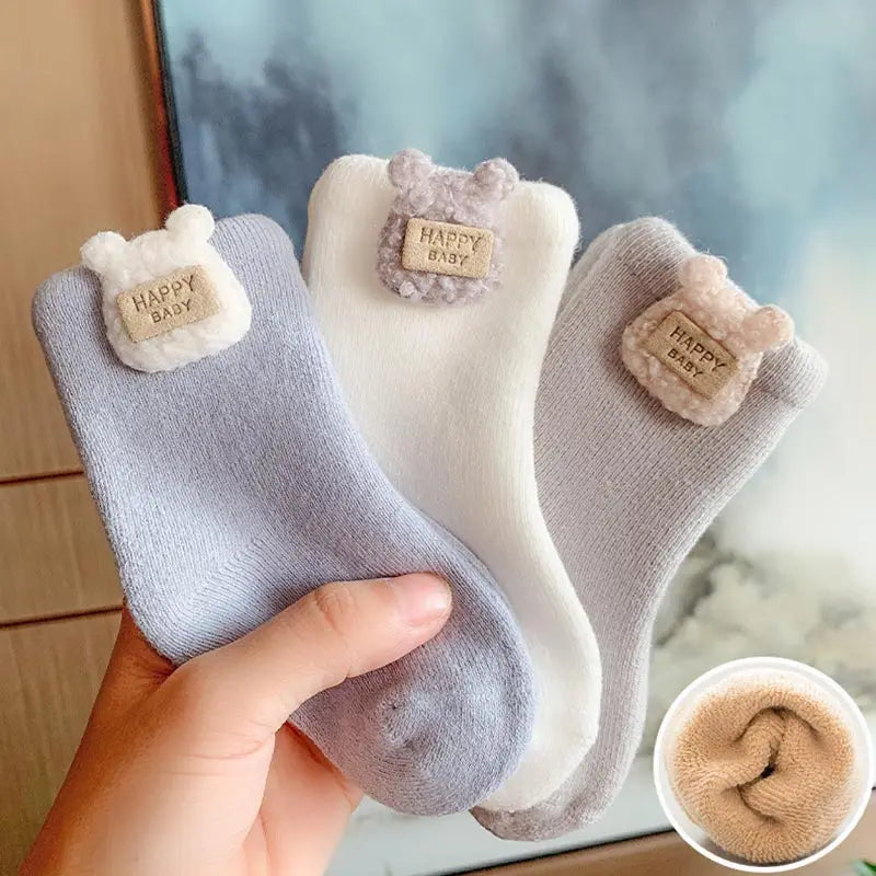 3Pairs/Lot Warm Winter Baby Socks Cute Soft Newborn Baby Girl Boy Thicken Terry Socks Cartoon Rabbit Bear Floor Sock