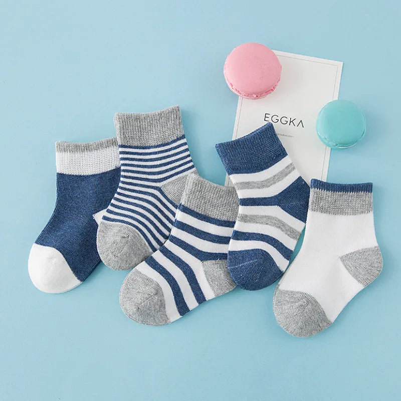 5 Pairs Baby Socks Cotton Spring Autumn Children School Sock Girls Cute Striped Design Newborn Boy Toddler Kids Socks 0-6 Years