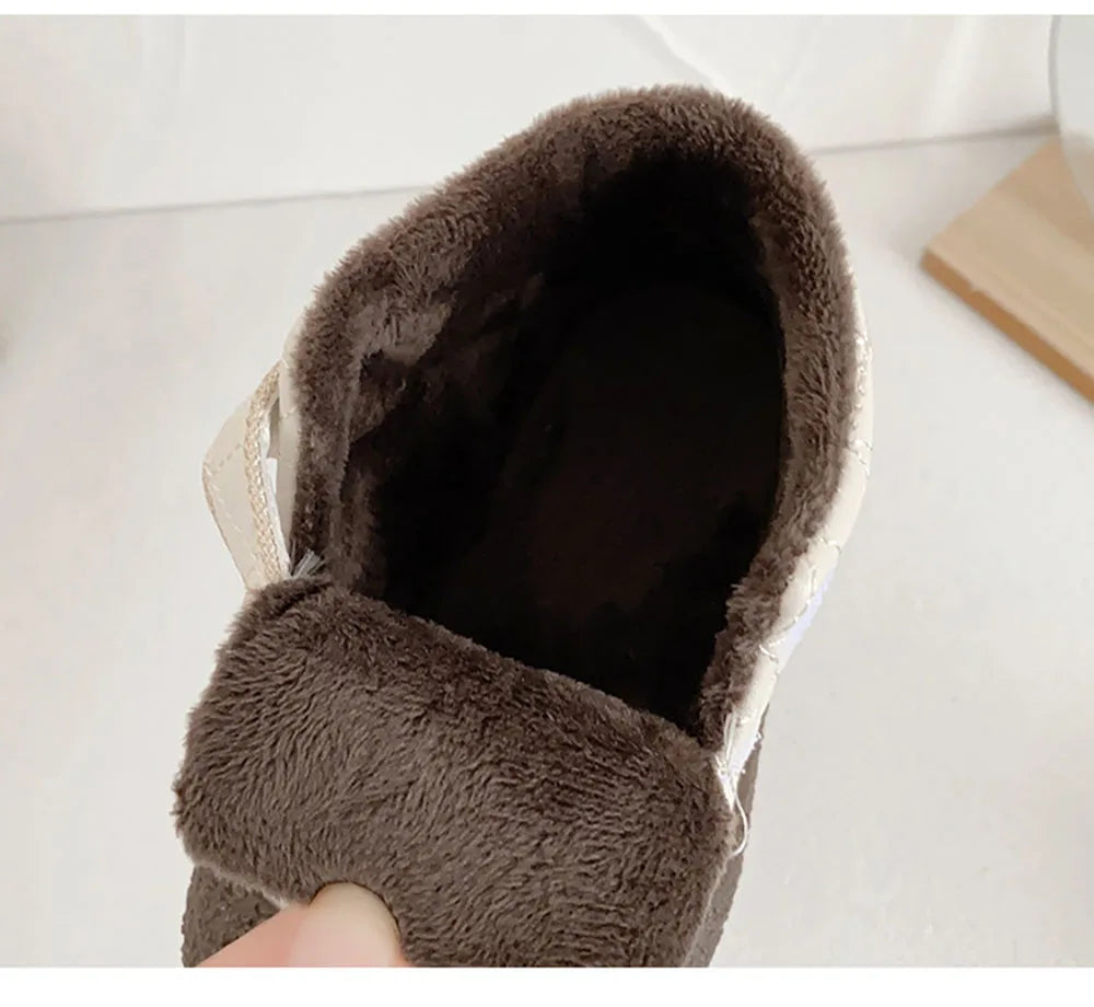 Winter Plush Shoes For Children Geniune Leather Boy's Girl's Toddler Shoes Ergonomics Soft-soled Boy's Girl's Faux Fur Warm Shoe