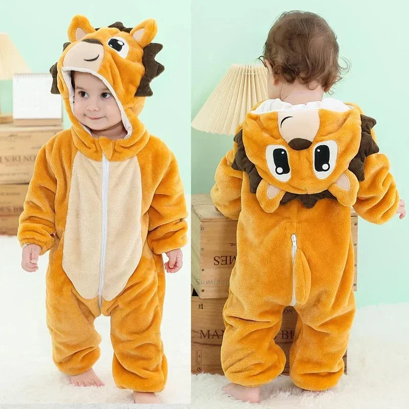 Newborn Kids Monkey Kigurumi Pajamas Winter Thick Baby Blanket Slppers Toddler Infant Clothes Hooded Animal Pyjamas Sleepwear