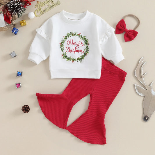 ma&baby 6M-4Y Christmas Infant Toddler Kid Baby Girl Clothes Sets Letter Ruffle Tops Pants Xmas Costumes Toddler Outfits D24