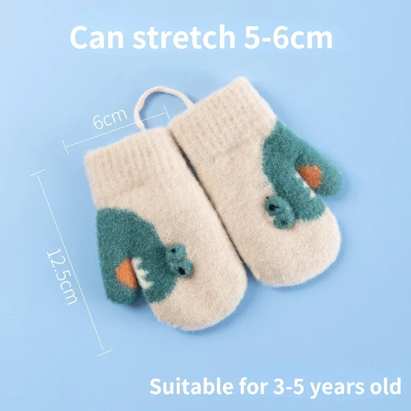 3-5Y Kids Gloves Winter Baby Knitted Thickened Gloves Cartoon Toddler Full Fingers Mittens Warm Windproof Glove for Boys Girls