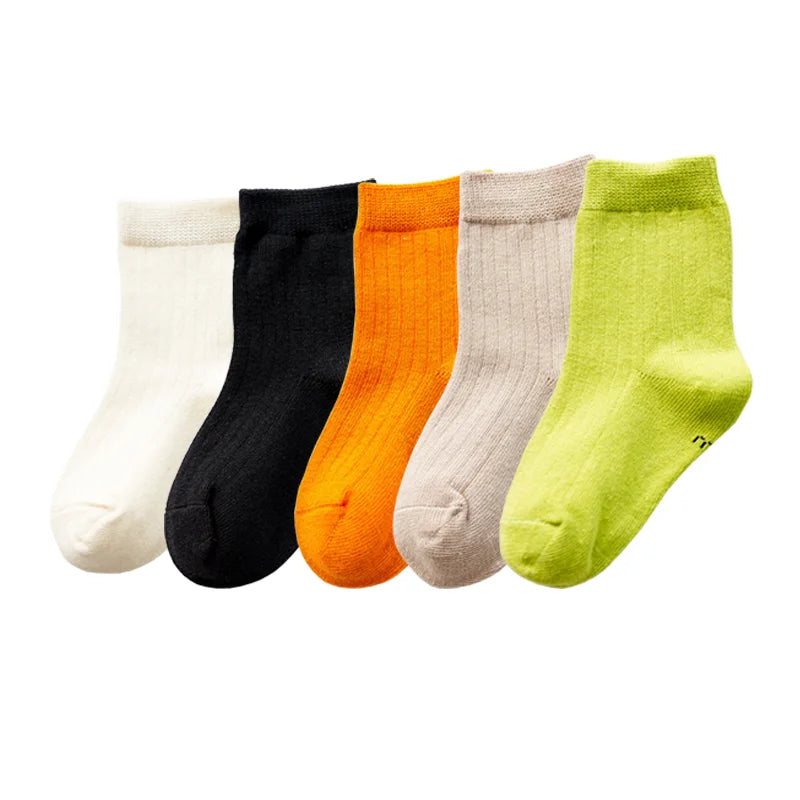 5Pair/lot New Children's Socks Solid Color Boys Girls Casual Socks