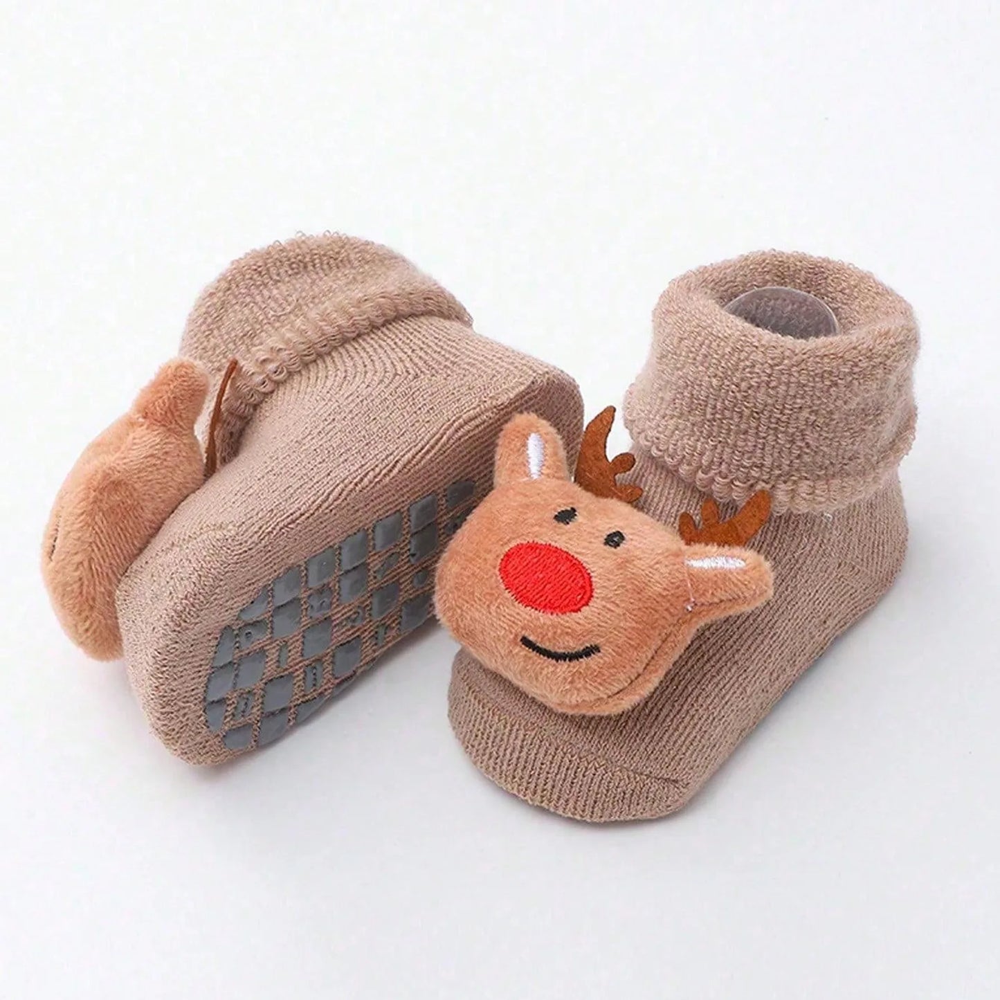 Kids Children's Socks for Girls Boys Non-slip Knitted Cotton Toddler Cute Elk Baby Christmas Socks for Newborns Infant Socks