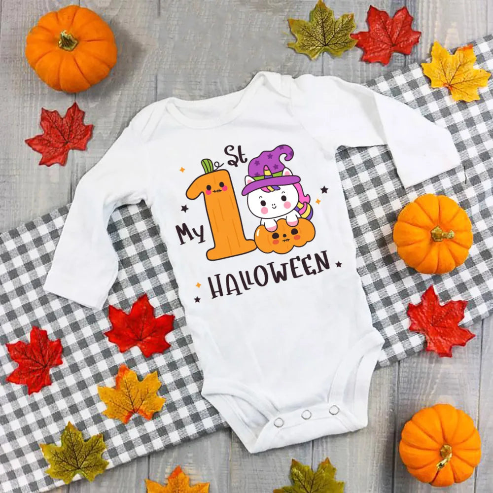My First Halloween Bat Printed Baby Jumpsuit Autumn Holiday Party Infant Outfit Bodysuit Halloween Newborn Long Sleeve Romper