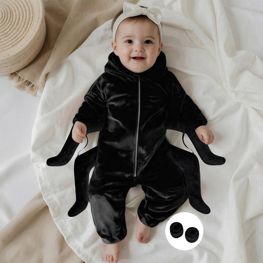 Baby Spider Costume Creative Halloween Zipper Up Cosplay Hooded Jumpsuit with Foot Covers for Party