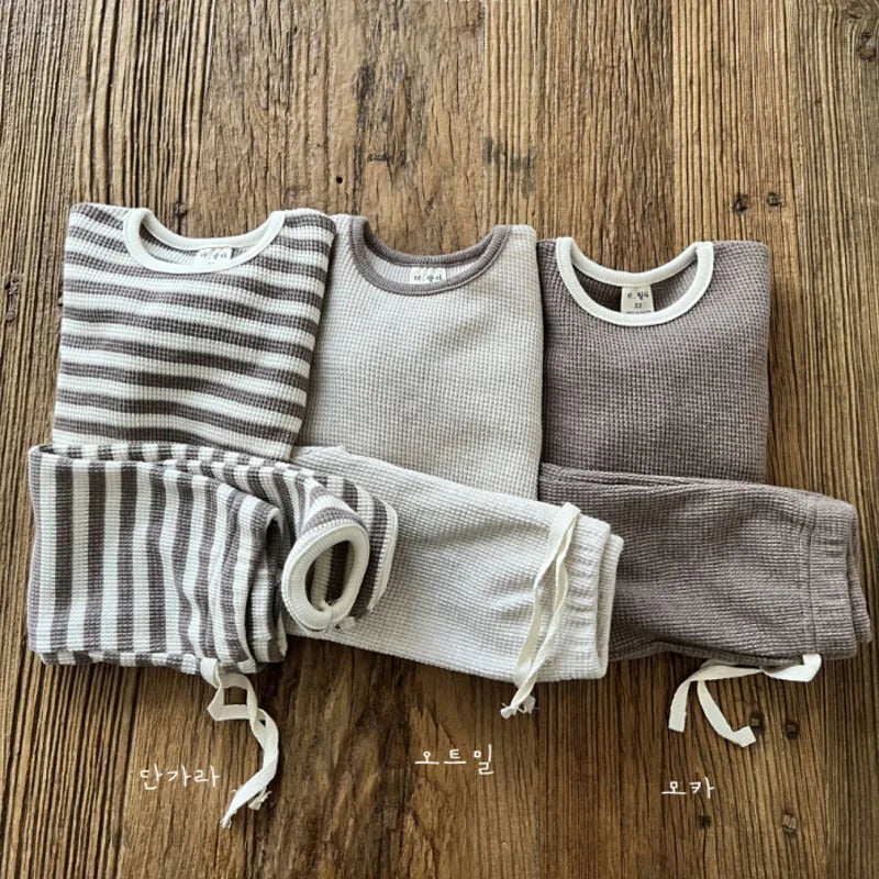 Autumn New Baby Long Sleeve Clothes Set Boys Girls Loose Waffle Tops + Pants 2pcs Suit Infant Toddler Casual Sweatshirt Outfits