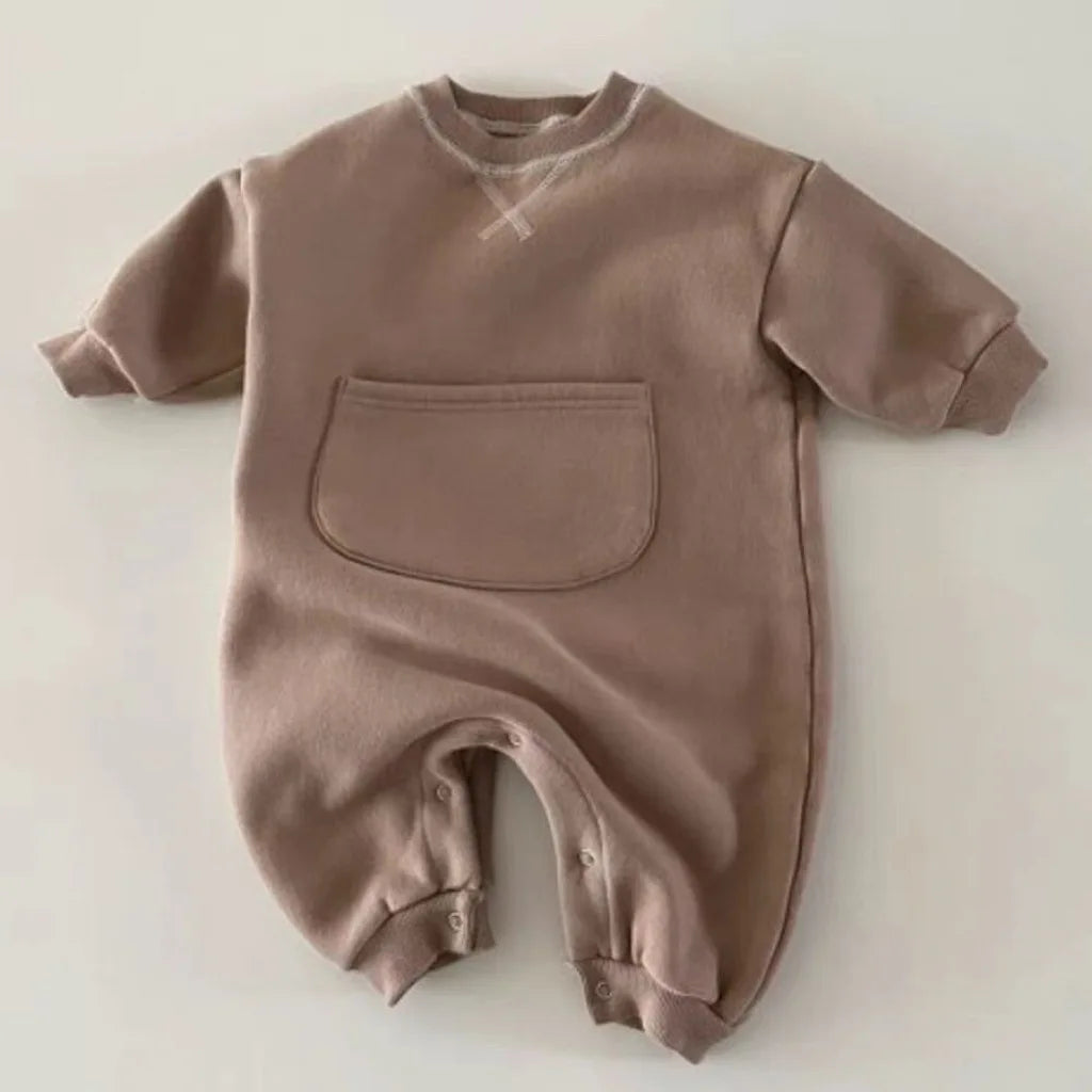 2025 Spring New Baby Long Sleeve Romper Boy Girl Newborn Large Pocket Jumpsuit Cotton Infant Versatile Casual Clothes 0-24M