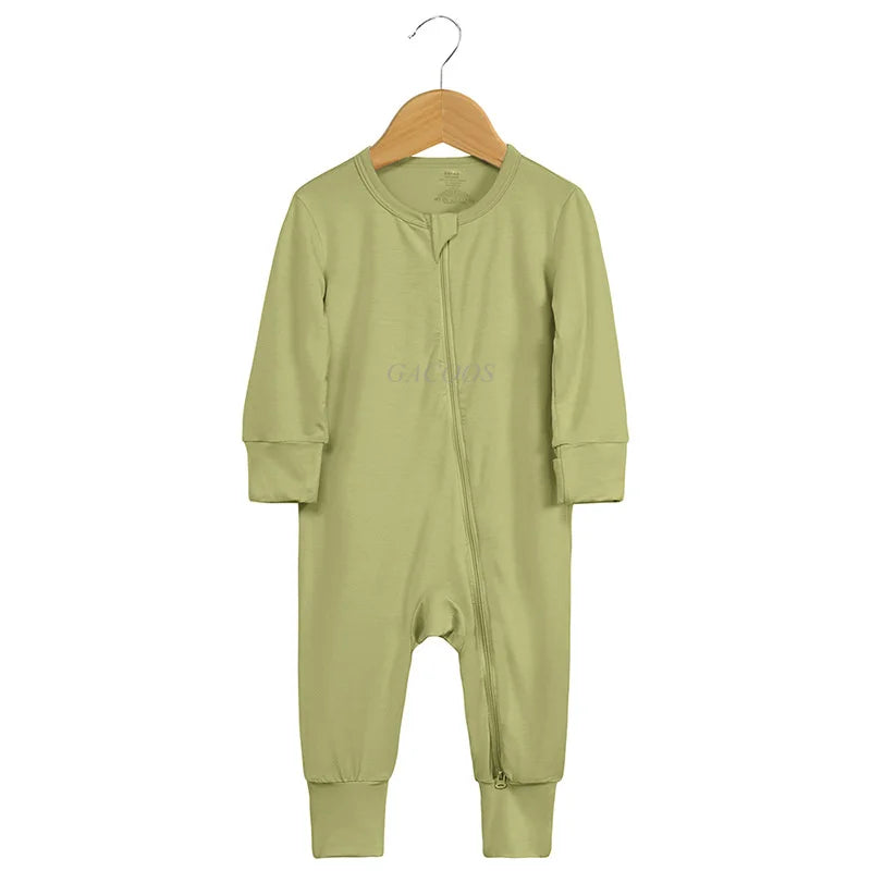 Bamboo Fiber Baby Zipper Foot Romper Baby Boy Girl Clothes Newborn Onesie Baby Jumpsuit Solid Long-Sleeve Baby Pajamas 0-24Month
