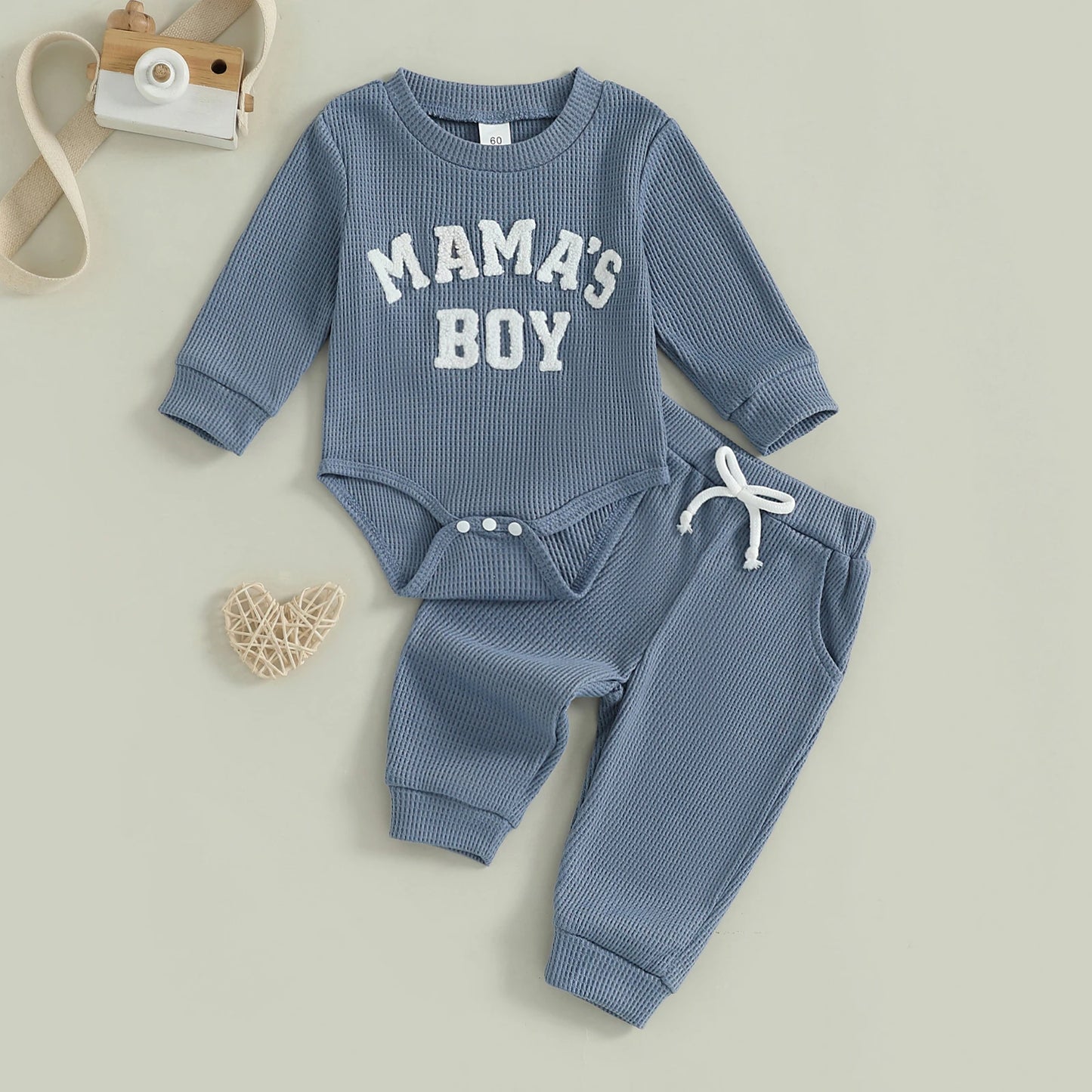 Baby Boy Fall Outfit Letter Embroidered Long Sleeve Romper Solid Elastic Waist Pants 2 Piece Set