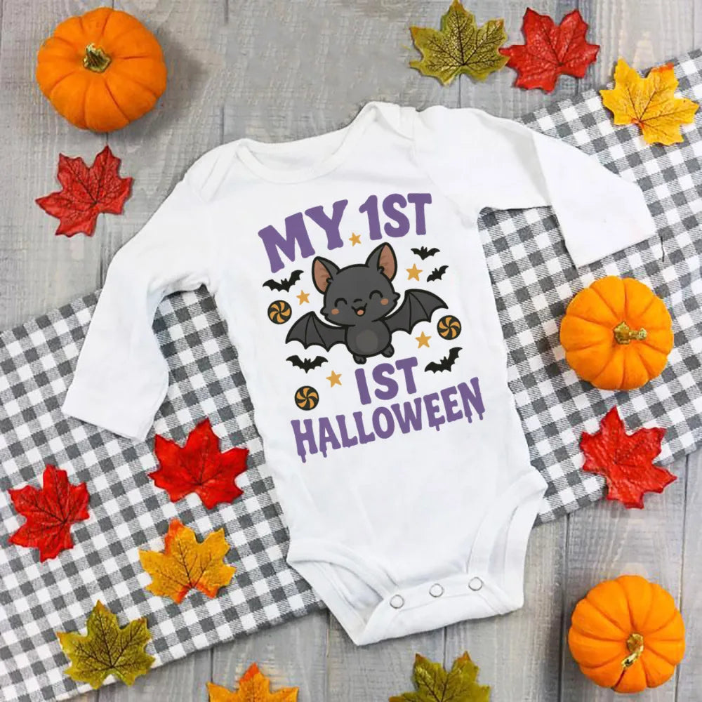My First Halloween Bat Printed Baby Jumpsuit Autumn Holiday Party Infant Outfit Bodysuit Halloween Newborn Long Sleeve Romper